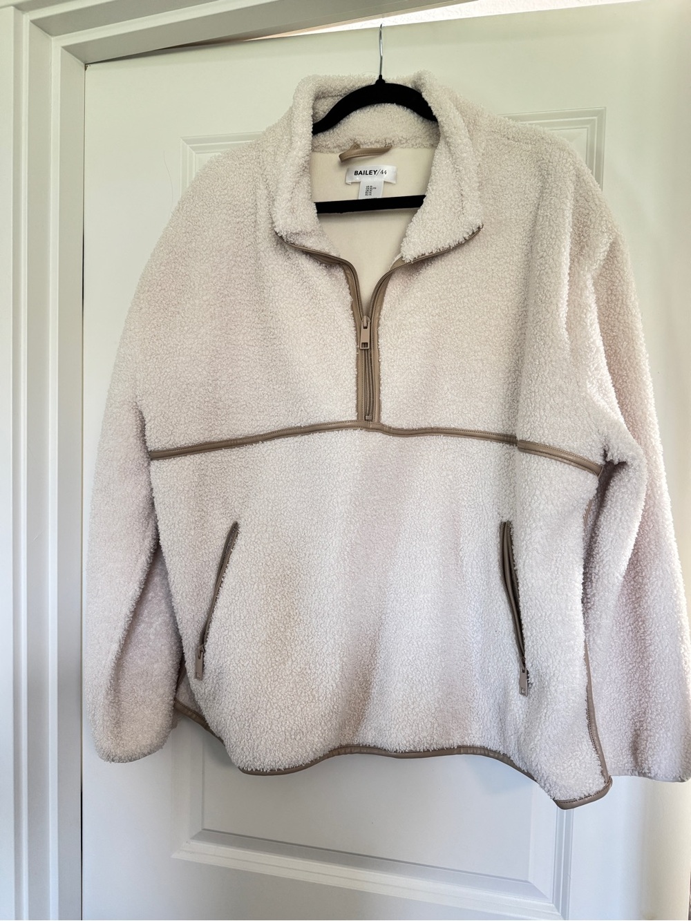 Bailey 44 Cream Teddy Sherpa Half-Zip Pullover with Tan Trim